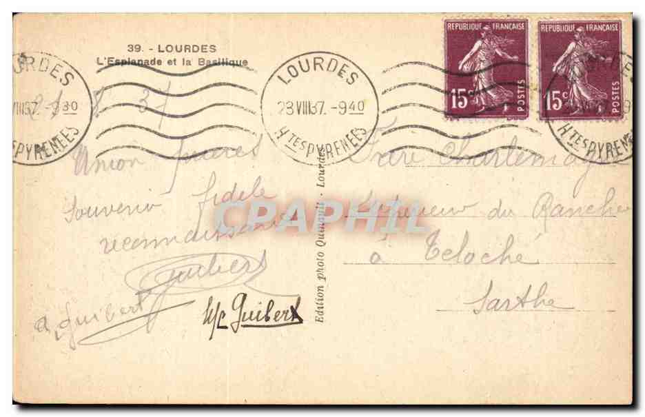 Lourdes CPA La basilique et le calvaire breton — Verso