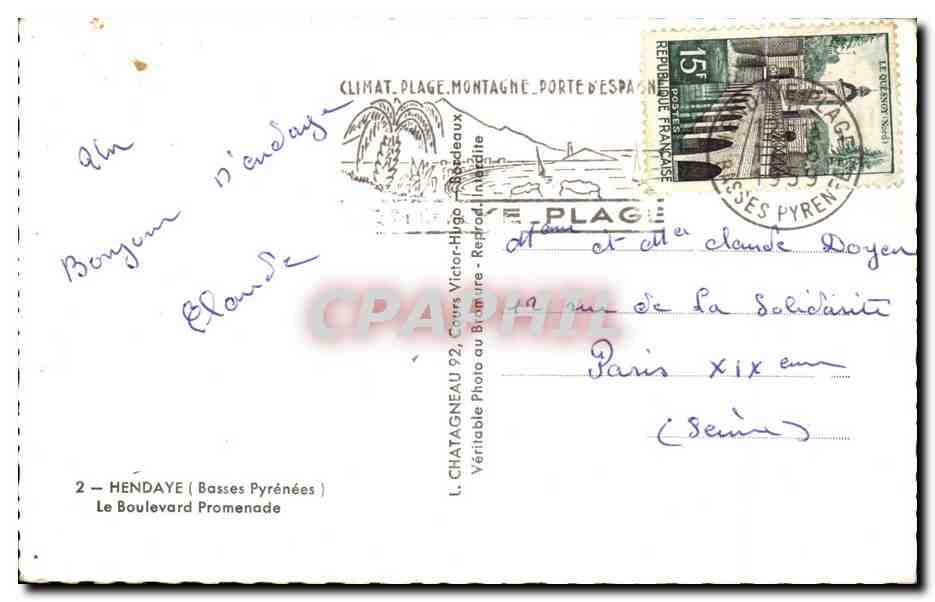 Hendaye — Porte de l'Espagne — Éditeur Elce — Reverso