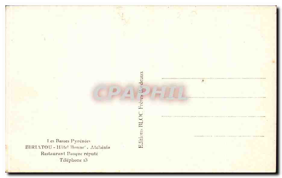 CPA Biriatou Hotel Bonne Atchenia Restaurant basque repute — Back