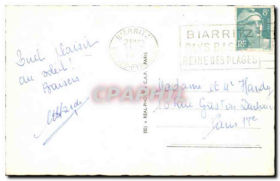 CPA Biarritz la grande plage — Verso