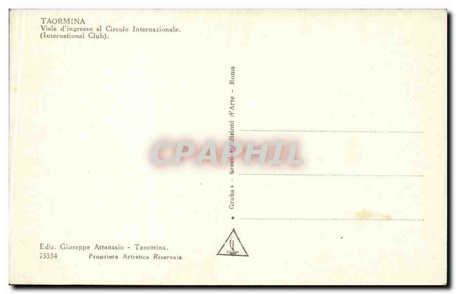CPA Italie Italia Taormina Viale d'ingresso al Circolo Internazionale International club — Rückseite