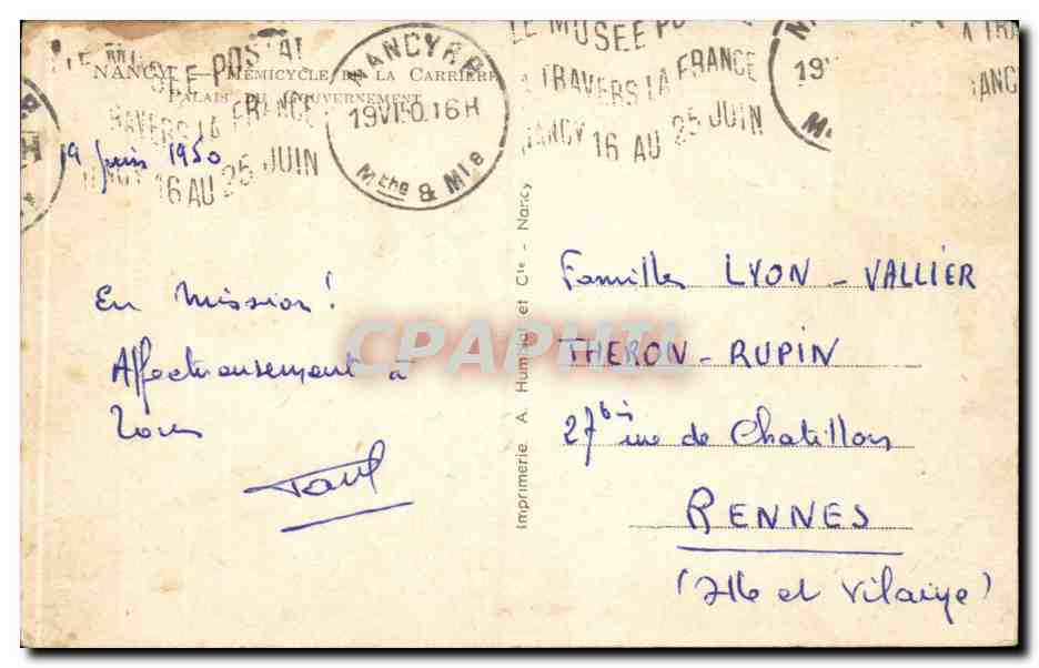 CPA Nancy Hemicycle de la carriere palais du gouvernement — Rückseite