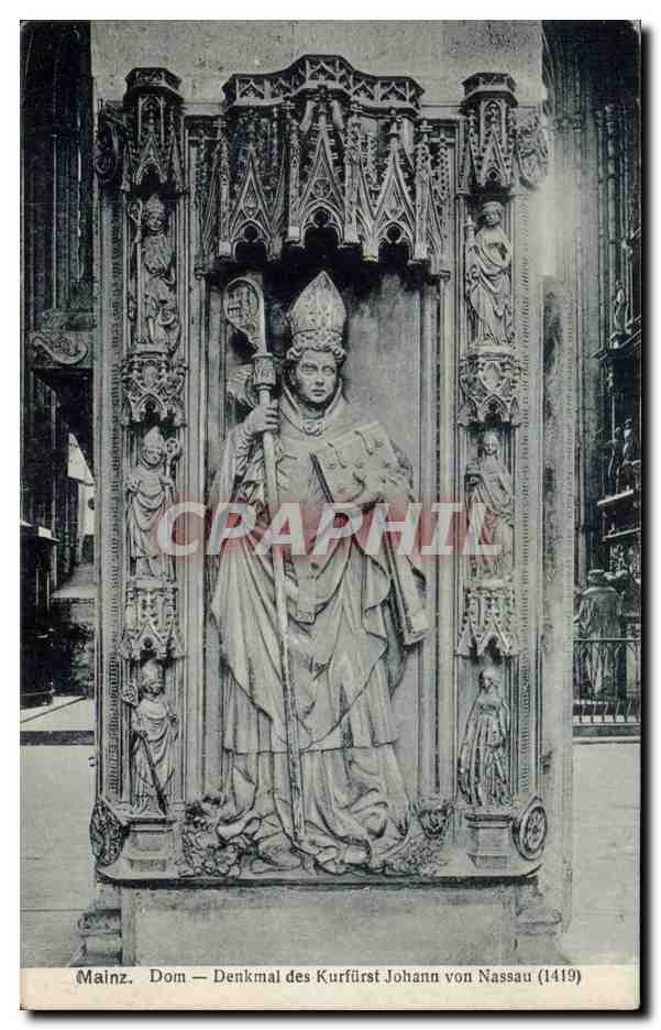 CPA Mainz Dom Denkmal des Kurfust von Nassau (1419)