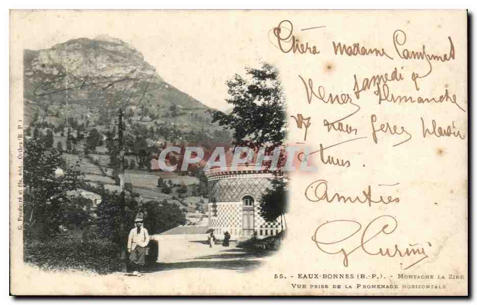 Eaux-Bonnes (B.P.) — Montagne la Zire — Vue prise de la Promenade Horizontale — G. Poudard & fils, édit. Orthez (B.P.)