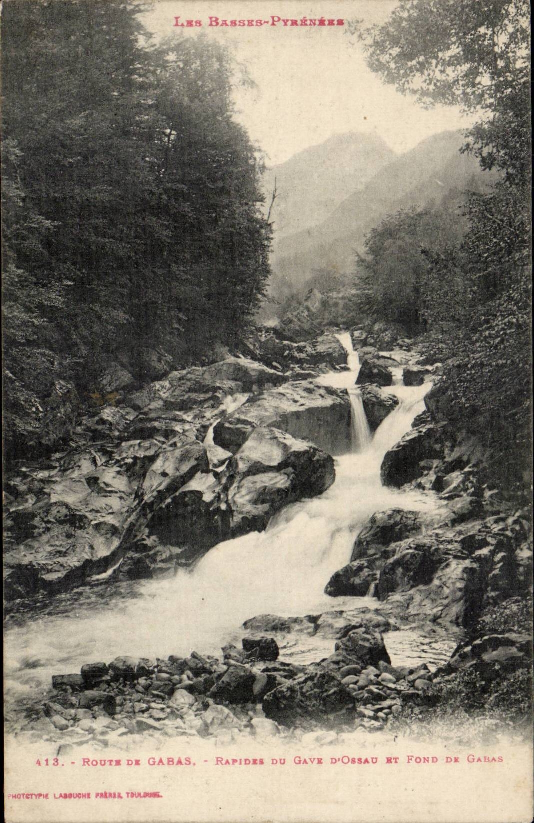 Rapides du Gave d'Ossau et Fond de Gabas — Route de Gabas — Les Basses-Pyrénées — Phototype Labbuche Frères, Toulouse