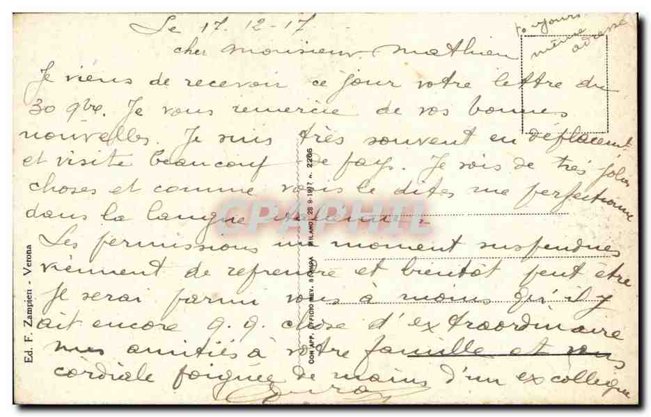 CPA Italie Italia Verona Arche Scaligere — Rückseite