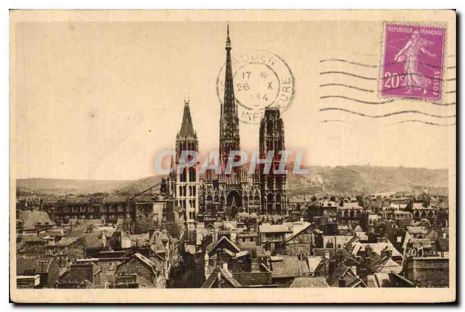 Rouen CPA Vue generale sur la ville et la cathedrale