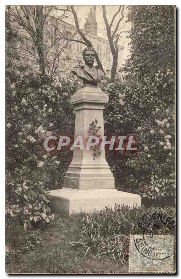Rouen CPA Statue de Guy de Maupassant