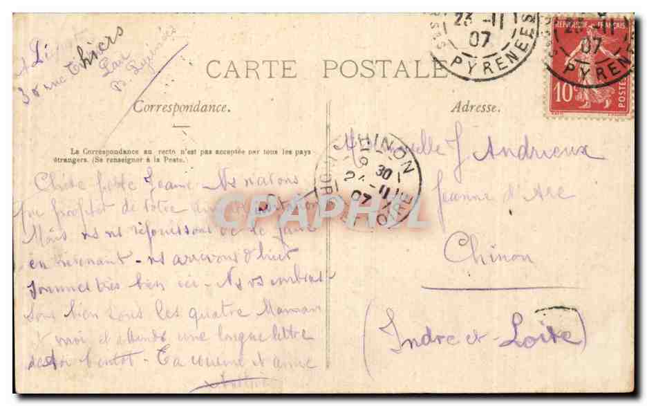 Pau — L'Hôtel Gassion et le vieux Palais du Gave — Les Pyrénées Illustrées, n° 588 — Verso
