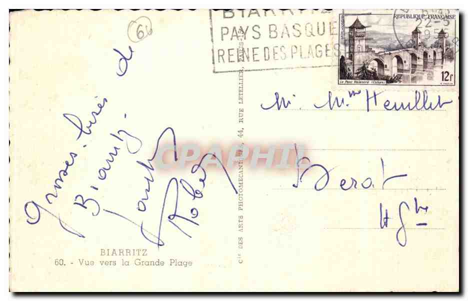 CPA Biarritz Vue vers la grande plage — Verso