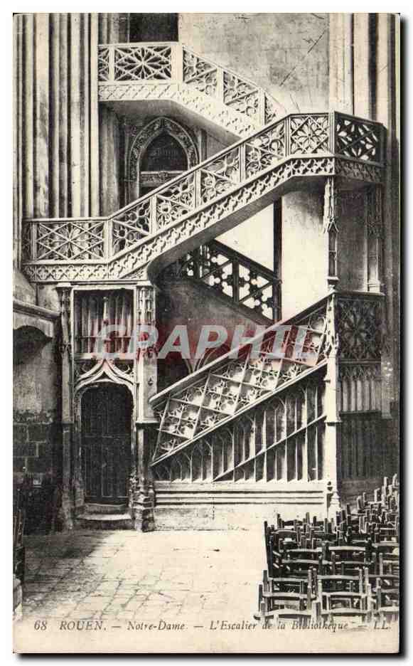 CPA Rouen Notre Dame Escalier de la bibliotheque Library