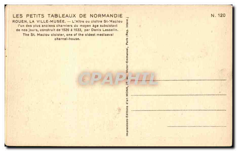 CPA Rouen l'aitre ou cloitre St maclou — Verso