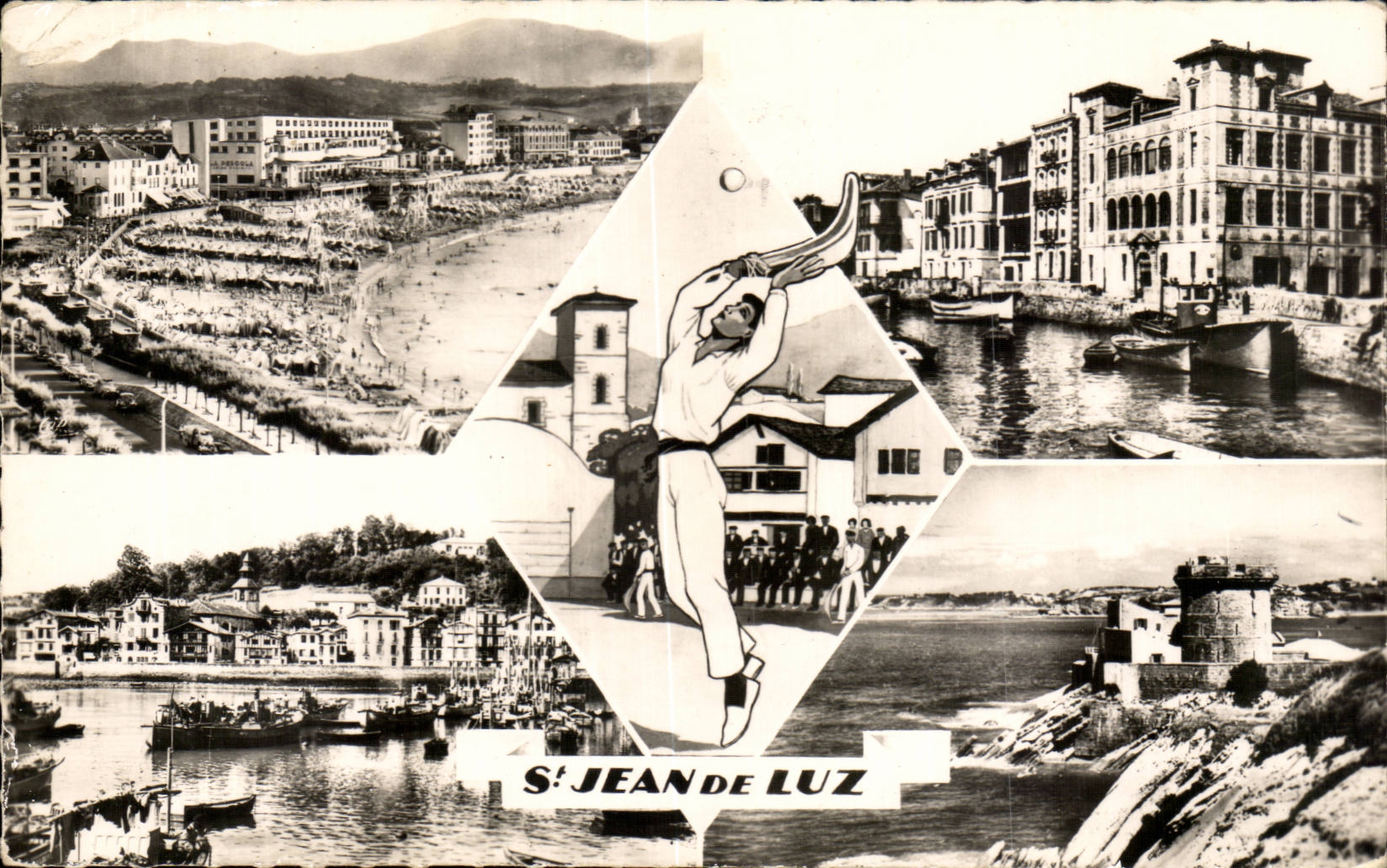 Saint-Jean-de-Luz — Panoramablick und Illustration eines Fallschirmspringers — Réal-Photo