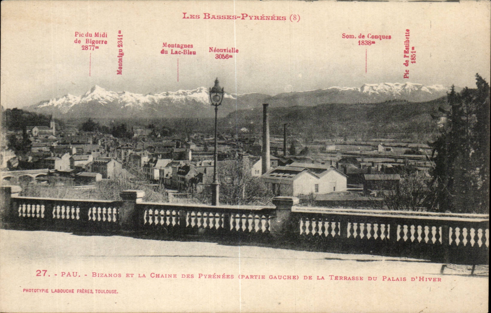 CPA Pau Bizanos et la chaine des Pyrenees de la terrasse du palais d'hiver