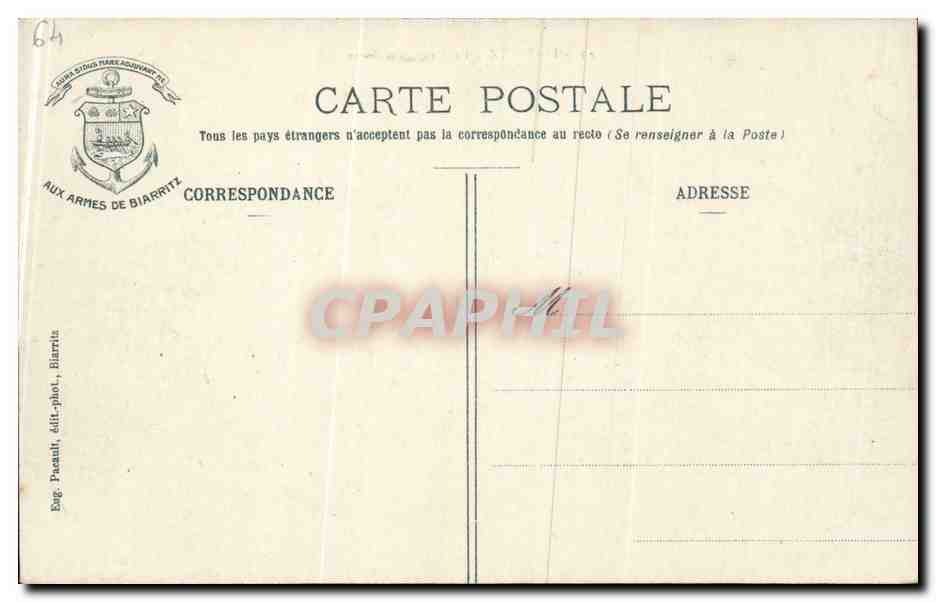 CPA Biarritz La roche de Basta — Verso