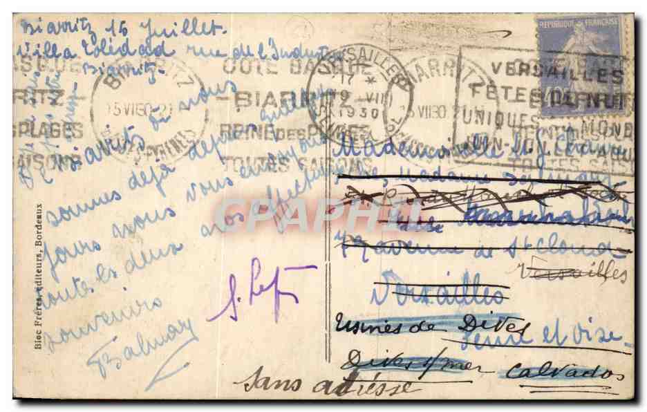 CPA Biarritz le port des pecheurrs — Verso