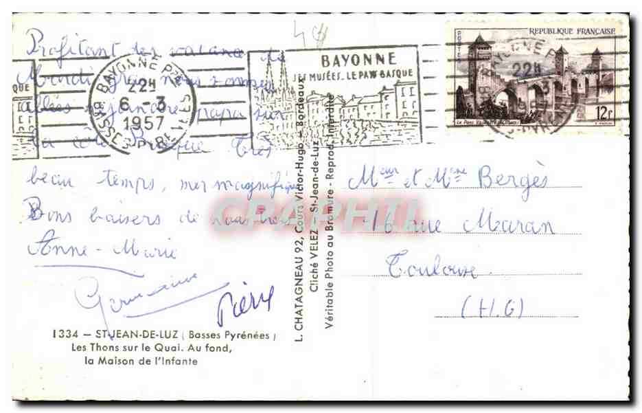 CPA St Jean de Luz Les thons sur le quai Au fond la maison de l'infante — Verso