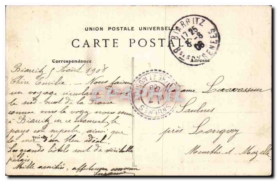 CPA Biarritz Vue generale et hotel du Palais — Rückseite