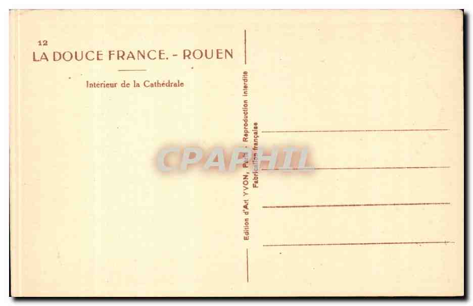 CPA Rouen Interieur de la cathedrale — Rückseite