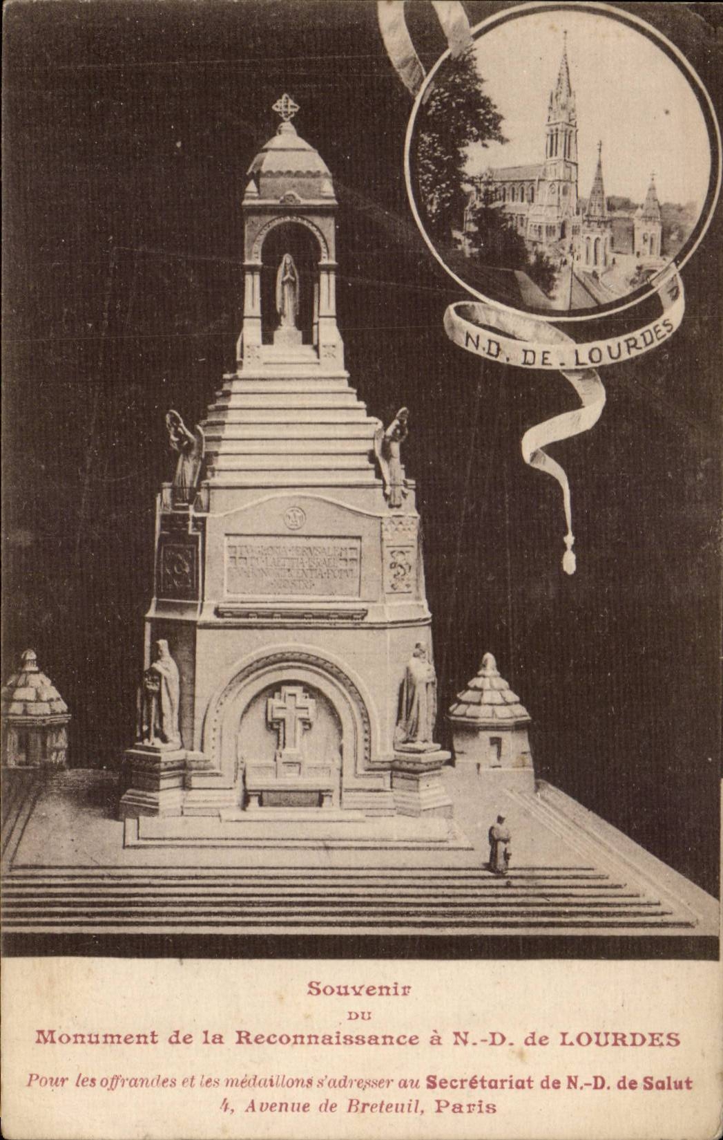 CPA Souvenir du monument de la reconnaissance a ND de Lourdes