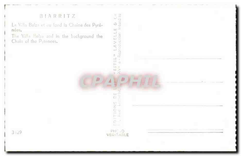CPSM Biarritz La villa Belze et au fond la chaine des Pyrenees — Verso