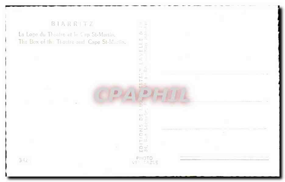 CPSM Biarritz La loge du theatre et le Cap St Martin — Verso