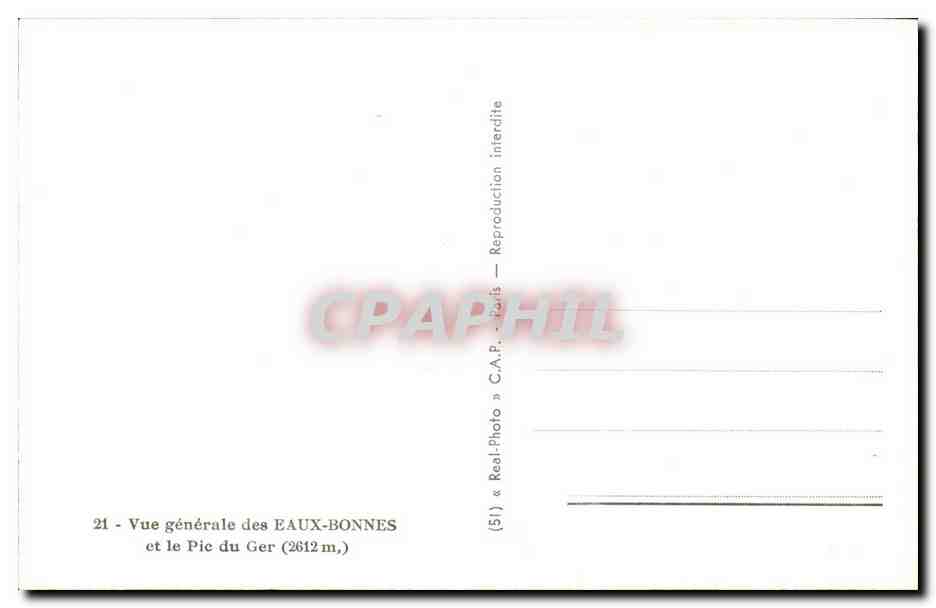 CPSM Vue generale des Eaux Bonnes et le Pic du Ger (2612m) — Rückseite
