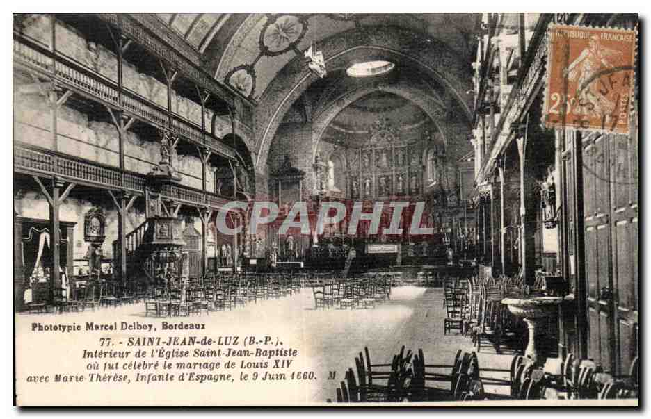 Innenansicht der Kirche Saint-Jean-Baptiste in Saint-Jean-de-Luz — Hochzeit von Ludwig XIV und Marie-Thérèse von Spanien, 9. Juni 1660 — Phototypie Marcel Delboy, Bordeaux