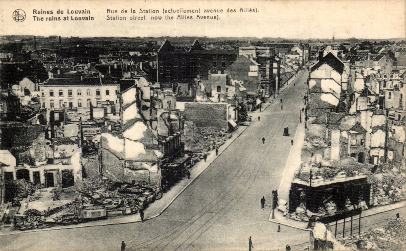 Ruines de Louvain — Rue de la Station (actuellement avenue des Alliés) — Ern. Thill, Bruxelles