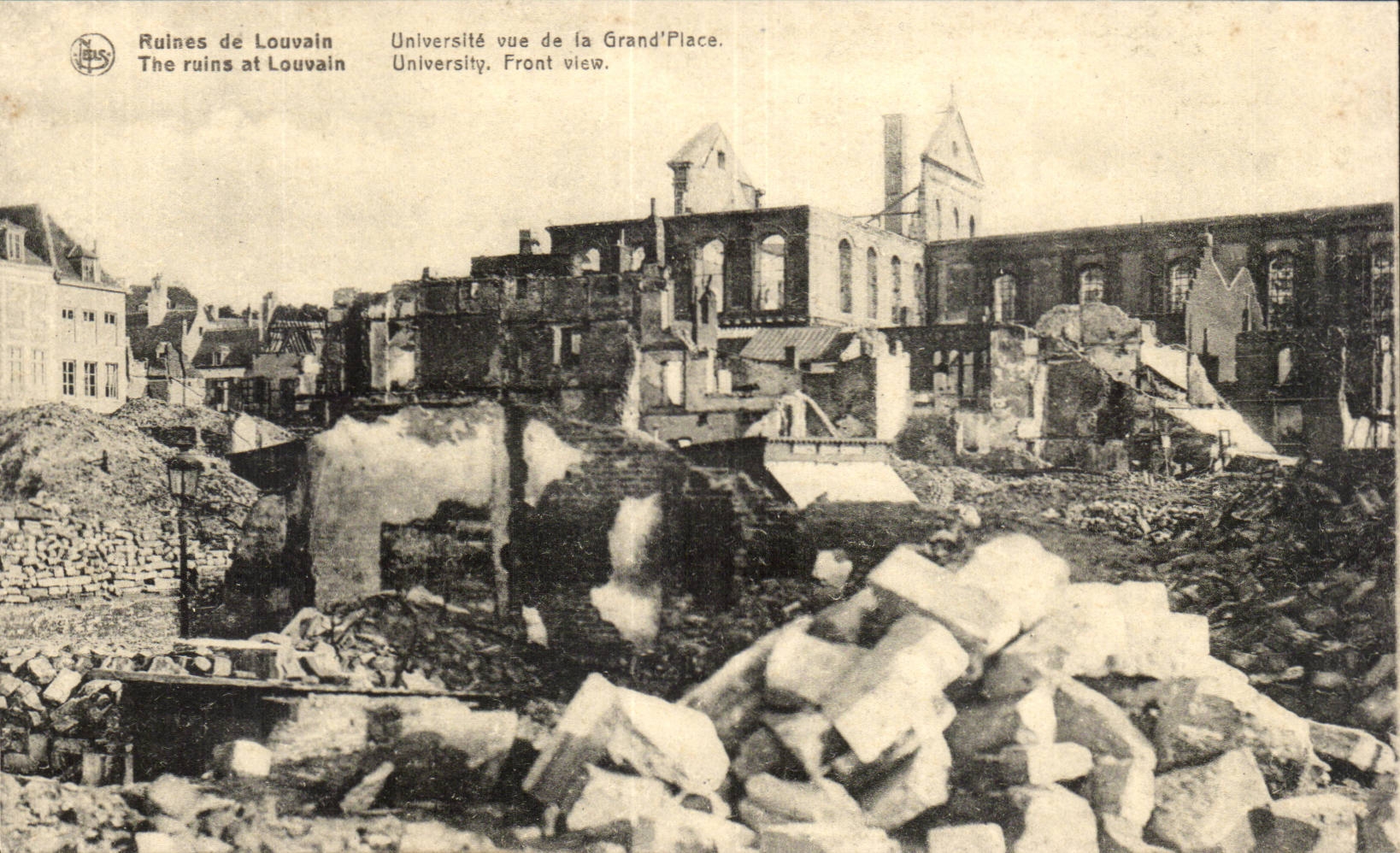 Ruines de Louvain — Université vue de la Grand'Place — Éditeur Thill, Bruxelles