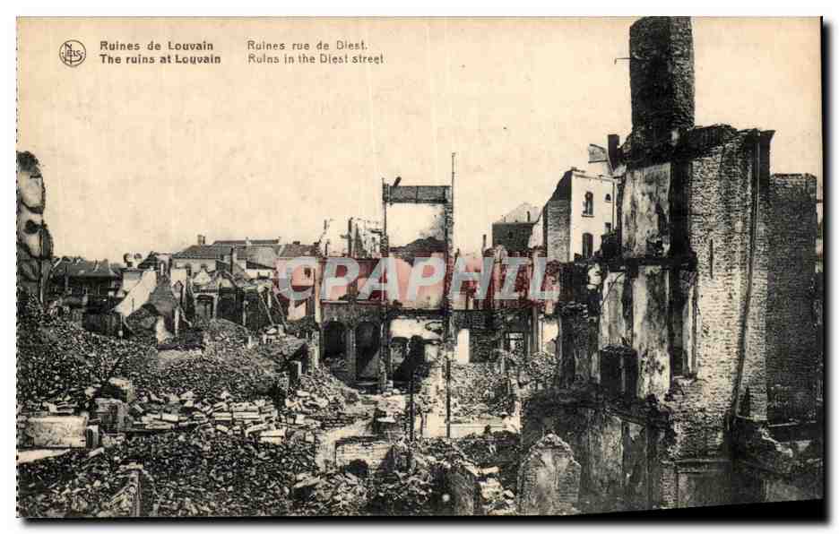 Ruines de Louvain — rue de Diest — éditeur N. EIS, Bruxelles