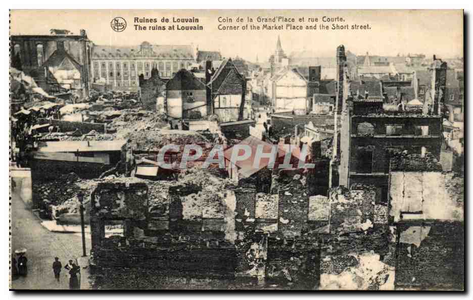 Ruines de Louvain — Coin de la Grand'Place et rue Courte — Éditeur Em. Thill, Bruxelles