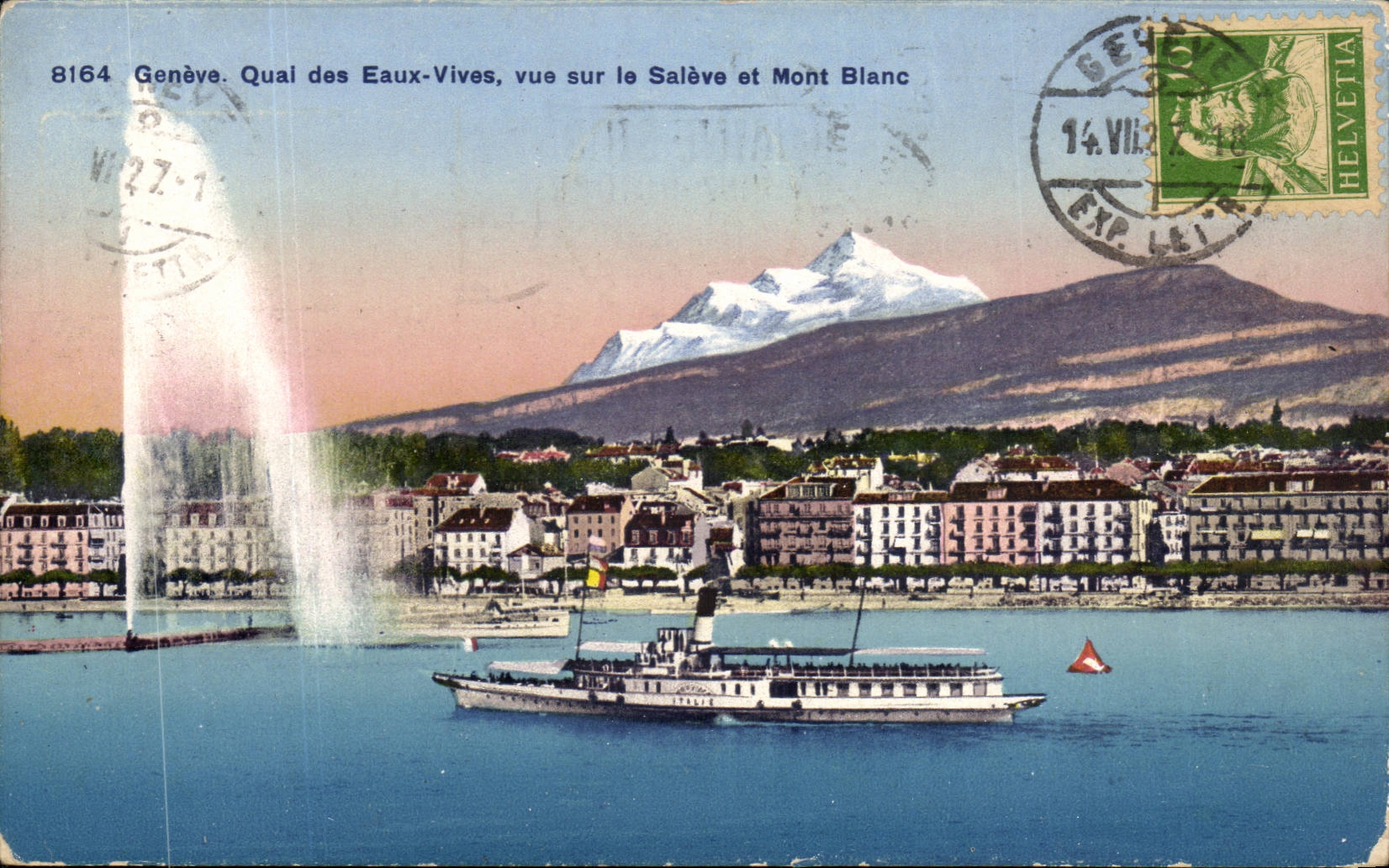 CPA Suisse Geneve Quai des Eaux vives vue sur le Saleve et Mont Blanc
