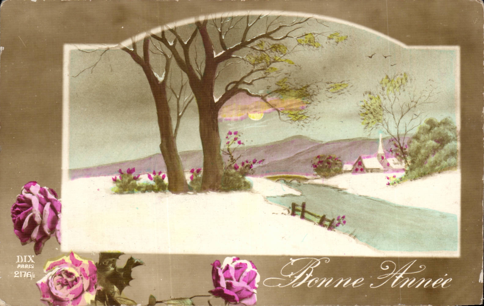 CPA Fantaisie Paysage en hiver Bonne annee