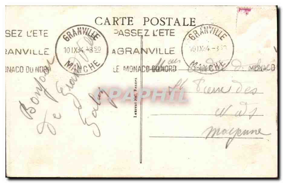 CPA Granville La plage le casino et le Roc — Achterkant