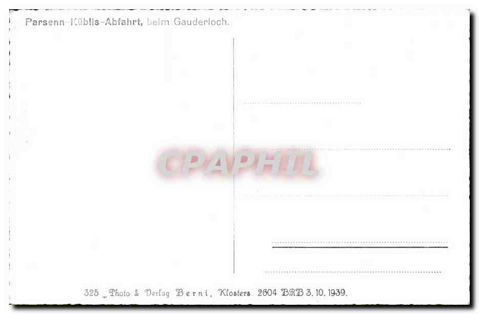 CPA Parsenn Kublis Abfahrt beim Gauderloch — Rückseite
