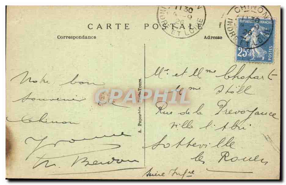 CPA Chinon Vue generale le chateau et le pont sur la Vienne  — Rückseite