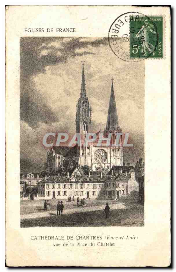CPA Cathedrale de Chartres vue de la place du Chatelet