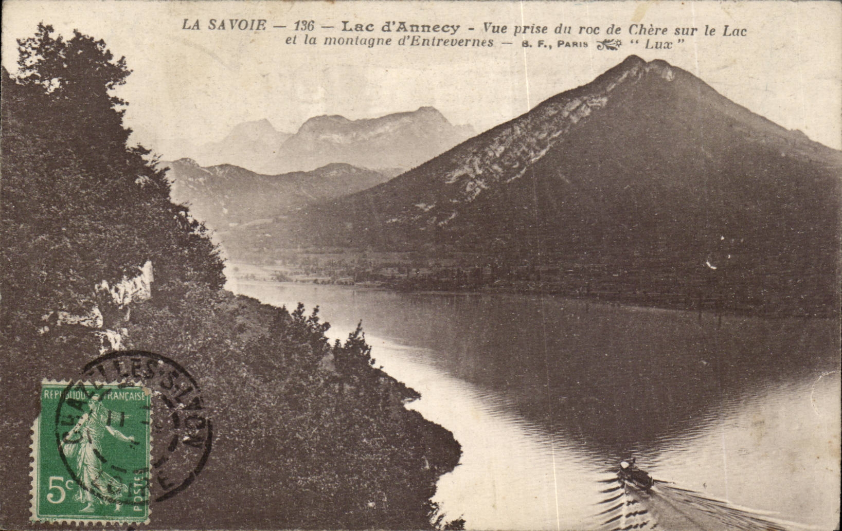Lac d'Annecy et montagne d'Entrevernes — Vue prise du roc de Chère — B.F., Paris — n°136