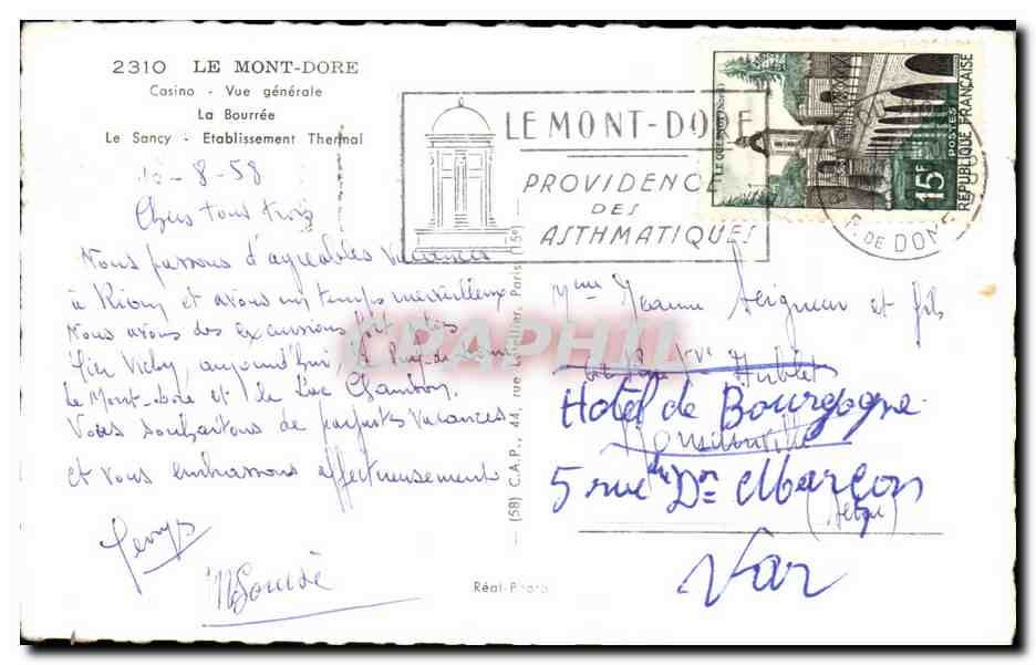 CPSM Le Mont Dore la bourree Folklore Costume Danse — Verso