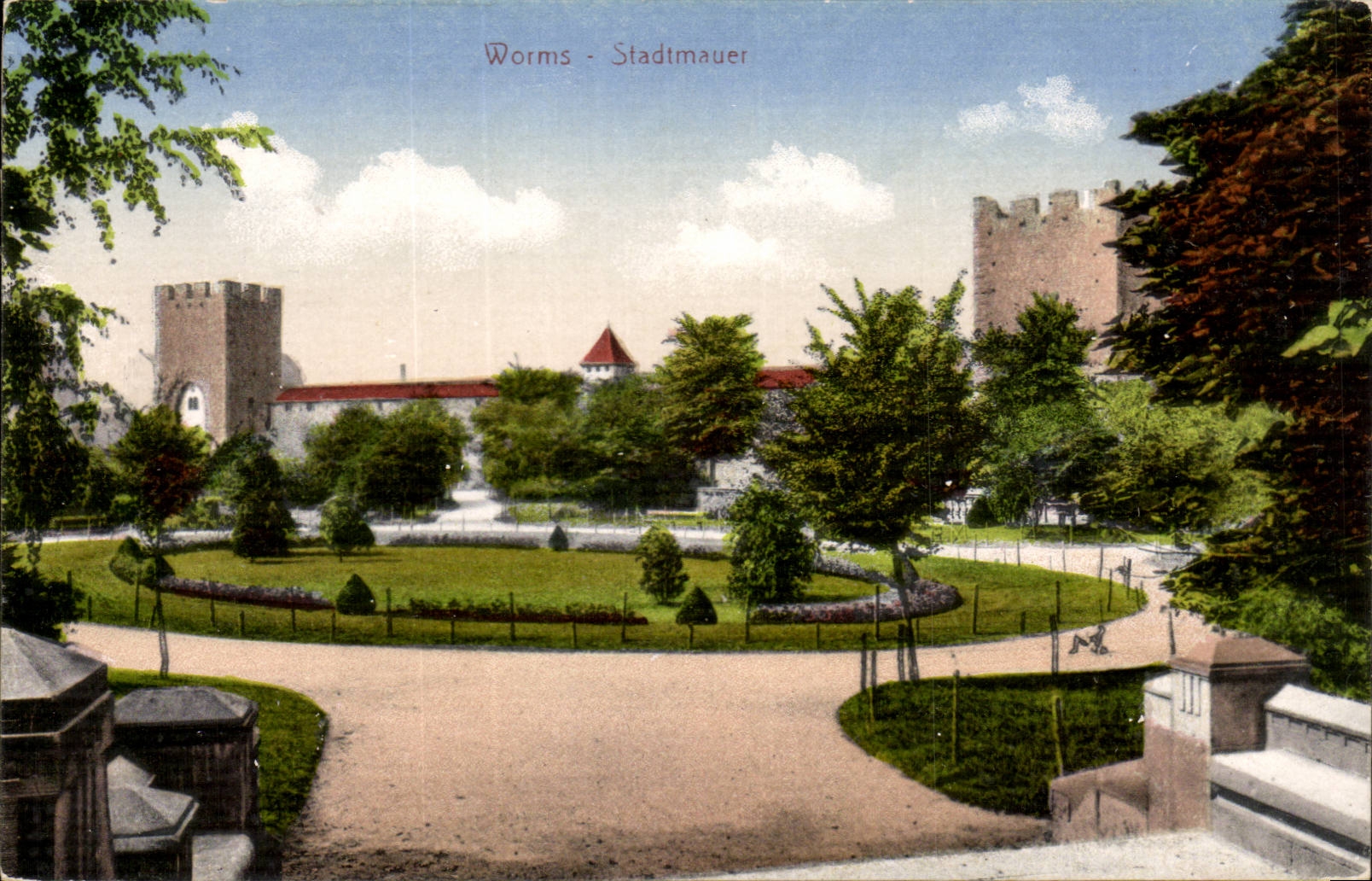 Worms - Stadtmauer — vue des remparts et tours — Stengel & Co. n° 22411