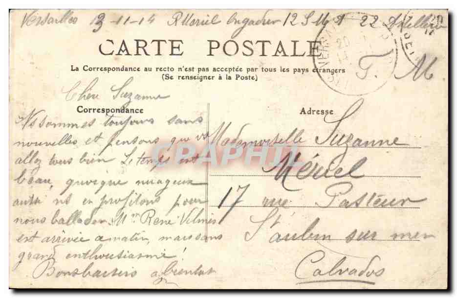 CPA Chateau de Versailles Bas relief representant Louis XIV a cheval par Coysevox — Verso