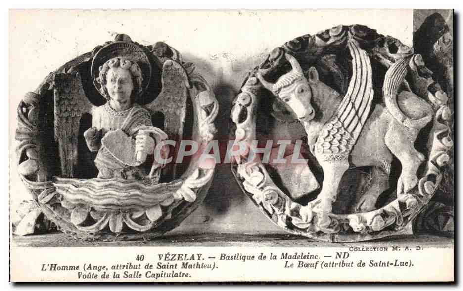 Vézelay — Basilique de la Madeleine — Voûte de la Salle Capitulaire — Attributs de Saint Matthieu et Saint Luc