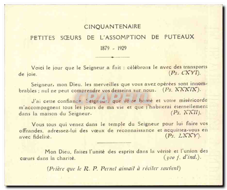 Adveniat Regnum Tuum Religion Christ Cinquantenaire petites soeurs de l'assomption de Puteaux — Verso