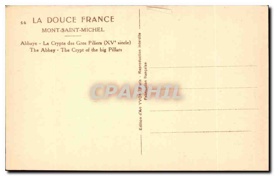 CPA Mont Saint Michel Abbaye Crypte des gros piliers  — Rückseite