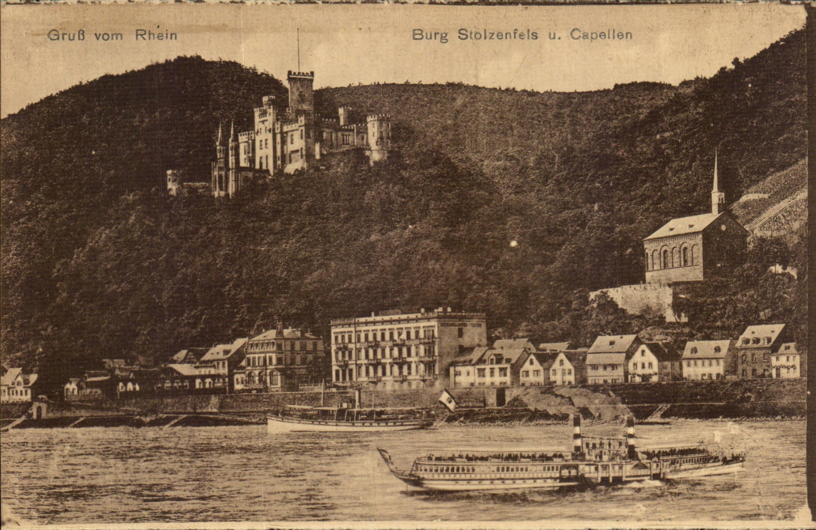 CPA Gruss vom Rhein Burg Stolzenfels u Capellen