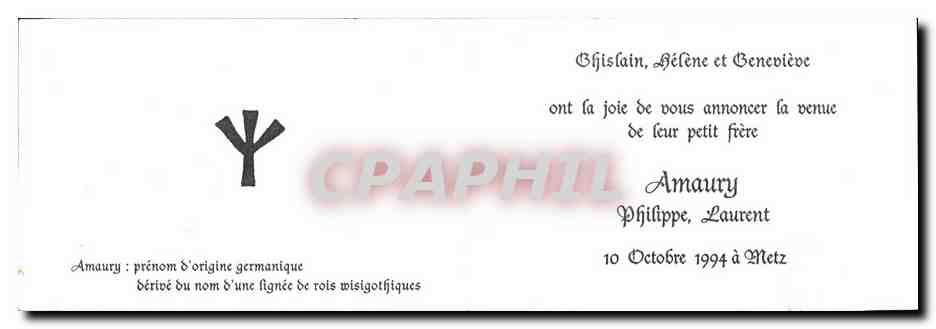 Carte de naissance Enfant Bebe Anton Pieck Amaury Metz Pesteil Rodemack Thionville — Rückseite