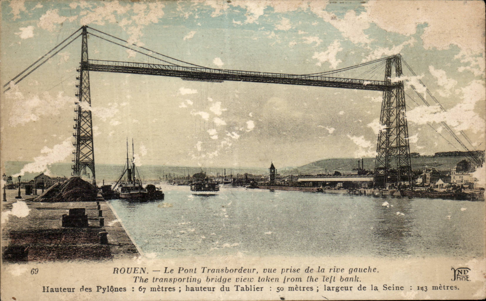 CPA Rouen Le pont transbordeur vue prise de la rive gauche