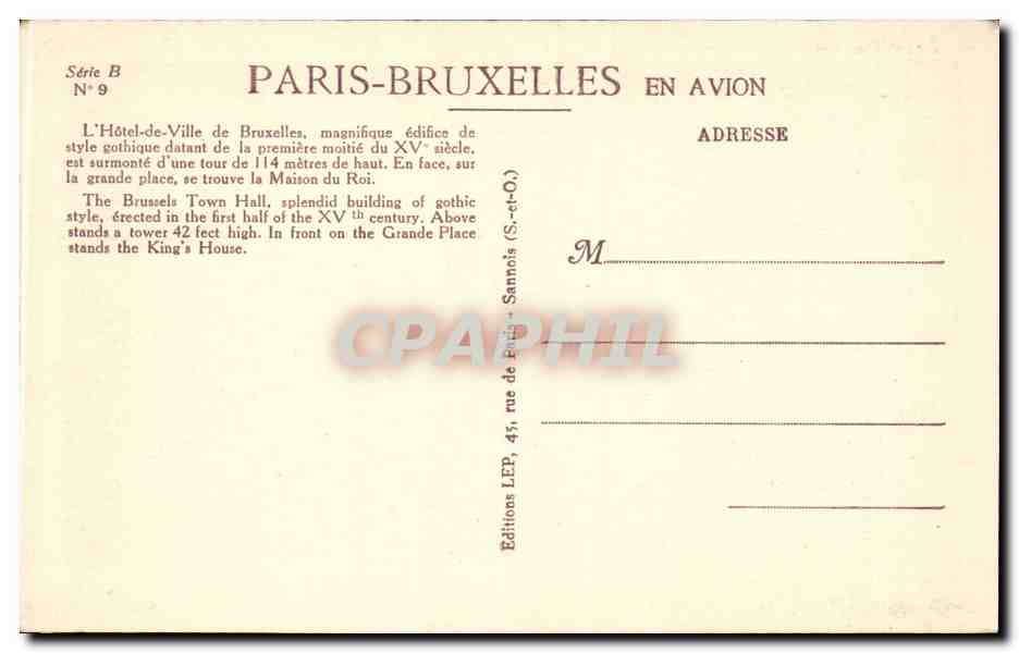 CPA Bruxelles Hotel de ville  — Rückseite