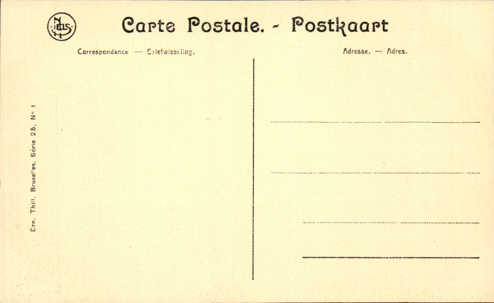 Anvers — Hôtel de Ville et Fontaine Brabo — Éditeur Thill, Bruxelles, Série 25, N° 1 — Rückseite